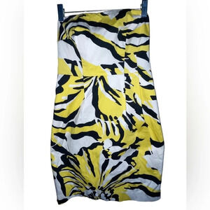 Express Design Studio Black Yellow Floral Strapless Dress Pockets Women's Sz 0